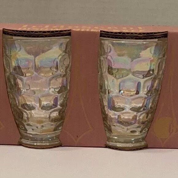Federal Iridescent Jubilee Thumbprint Pattern NOS 4 Unused Juice Glasses